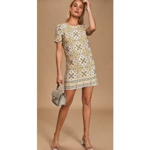 Lulus Dandy Lion Yellow Print Mini Shift Dress